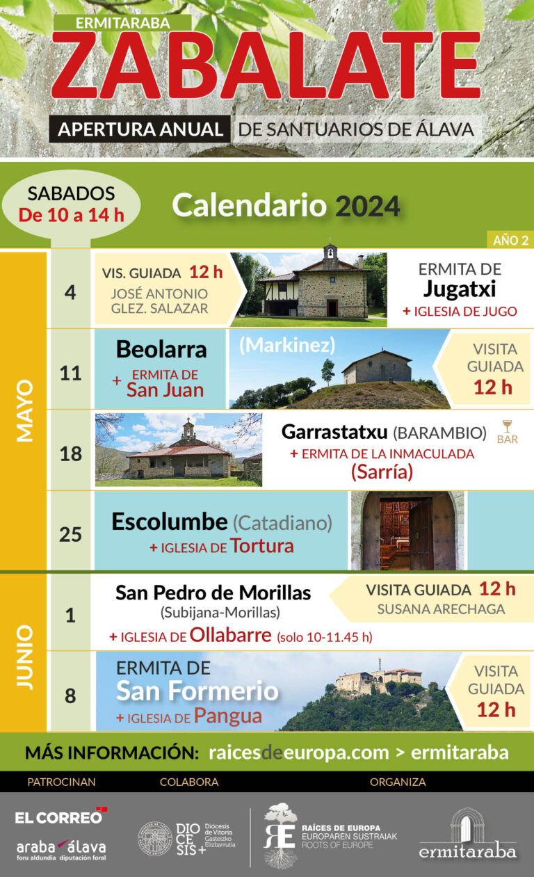 Ermitaraba ZABALATE. Apertura anual de santuarios de Álava. 4 mayo – 8 junio 2024